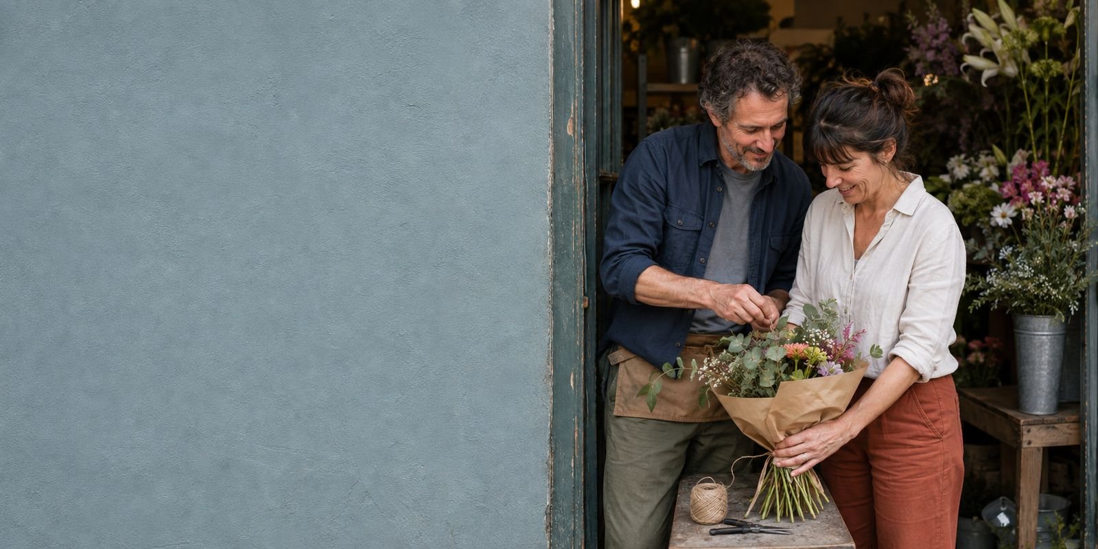 Two members at their flower shop